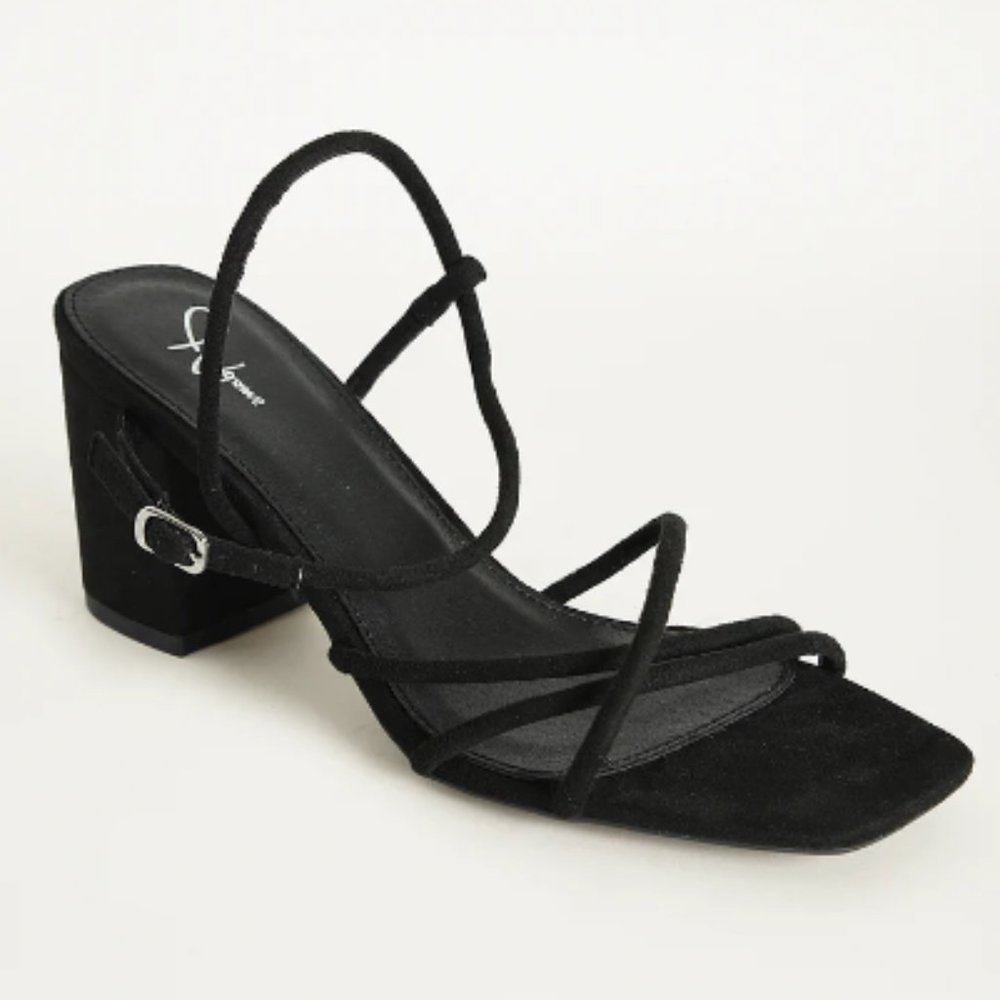 J. Adams Women's Camila Strappy Square Toe Block Heels Black Suede Size 6.5 NWT